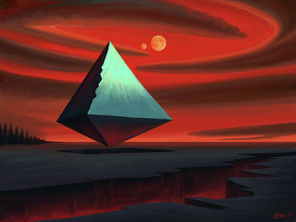 Alien Landscape Art Print featuring the digital art Moon Pyramid by Remus Brailoiu