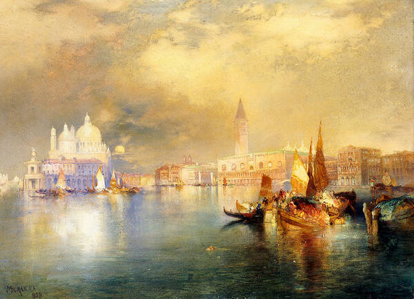 Moonlight In Venice Art Print featuring the painting Moonlight in Venice by Thomas Moran