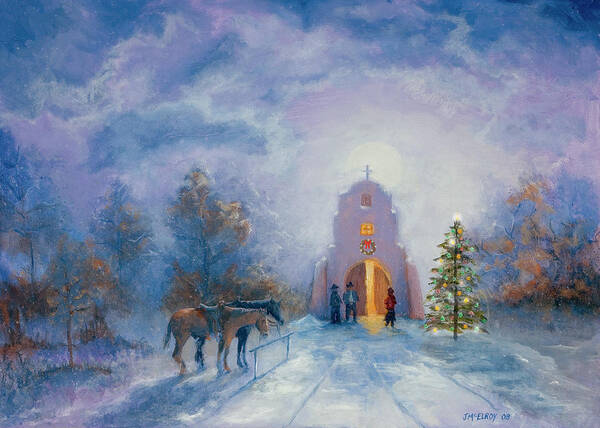 Raton Pass Art Print featuring the painting Moonlight Mass Christmas Eve by Jerry McElroy