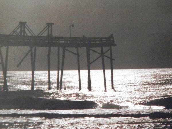 #lone #figures #pier #bright #moon #ocean. #fullmoon Art Print featuring the photograph Moonlit Carolina Night by Belinda Lee