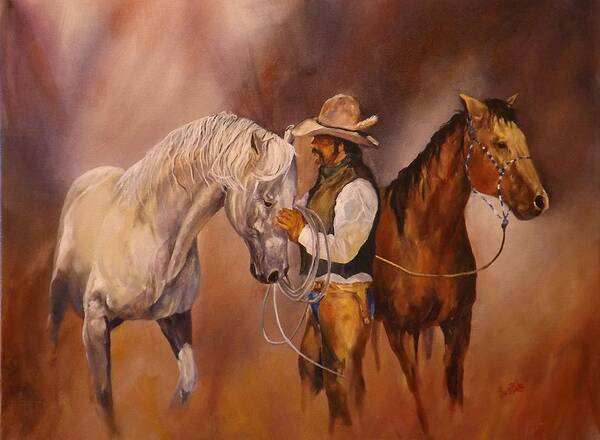 Western Art Print featuring the painting Morning Choice by Barry BLAKE