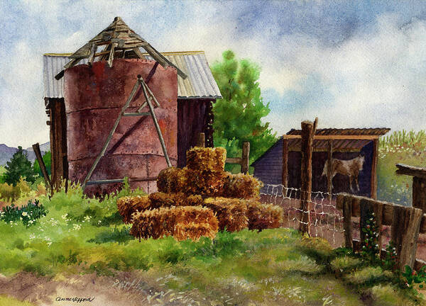 Barn Painting Art Print featuring the painting Morning on the Farm by Anne Gifford
