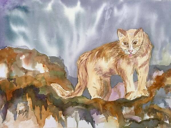 Mountain Lion Art Print featuring the painting Mountain Lion on the Rocks by Ellen Levinson