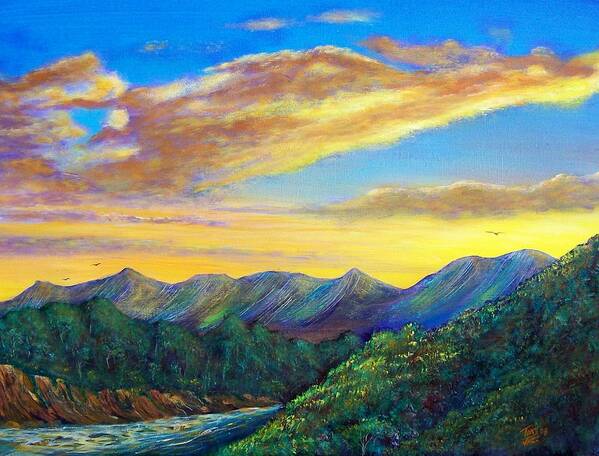 Sunsets Art Print featuring the painting Mountain Sunset by Tony Rodriguez