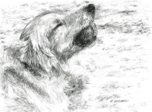 Dog Art Print featuring the drawing Mouthful of ball by Meagan Visser
