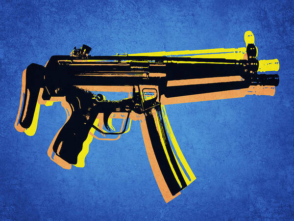 Mp5 Art Print featuring the digital art MP5 Sub Machine Gun on Blue by Michael Tompsett