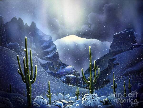 Arizona Art Print featuring the painting Finger Rock Canyon Snow by Jerry Bokowski