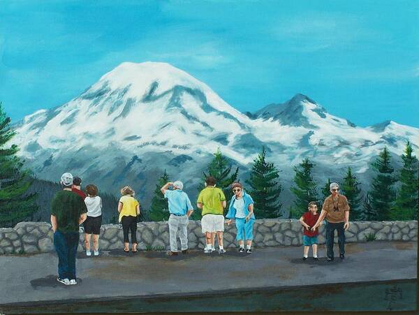 Landscape Art Print featuring the painting Mt. Rainier Tourists by Gene Ritchhart