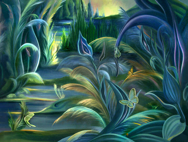Mural Art Print featuring the painting Mural Insects of Enchanted Stream by Nancy Griswold