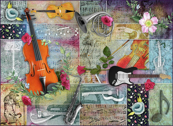 Musical Art Print featuring the digital art Musical Garden Collage by Linda Carruth
