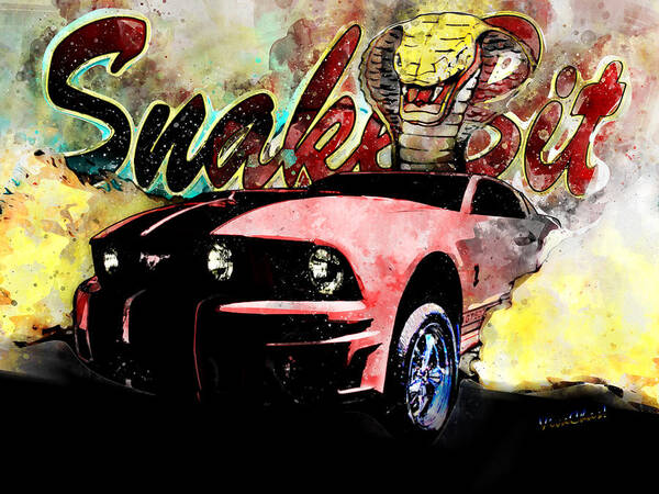 Mustang Art Print featuring the mixed media Mustanger SnakeBit BurnOut Hot Rod Art by Chas Sinklier