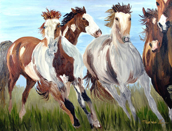 Horse Art Print featuring the painting Mustangs Running Free by Michael Lee