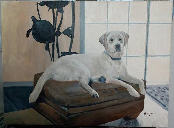 White Lab Art Print featuring the painting My Neighbor Hutch by Mike Jenkins
