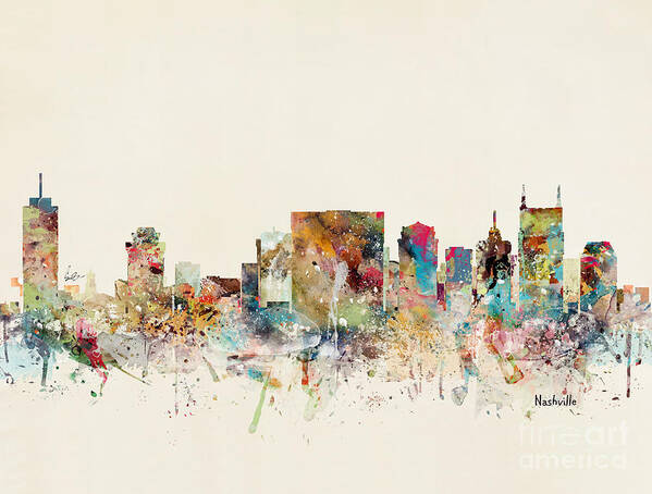 Nashville Art Print featuring the painting Nashville Tennessee Skyline by Bri Buckley