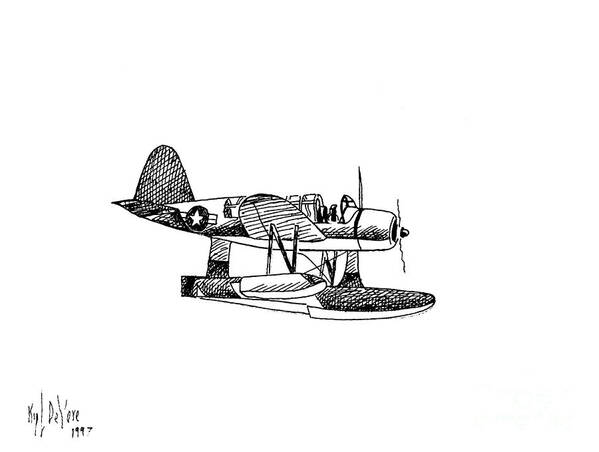 Navy Scout Observation Plane Pen And Ink No Pi201 Art Print featuring the painting Navy Scout Observation Plane Pen and Ink No PI201 by Kip DeVore