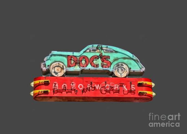 Docs Art Print featuring the painting Neon Sign Docs Austin Texas Tee by Edward Fielding