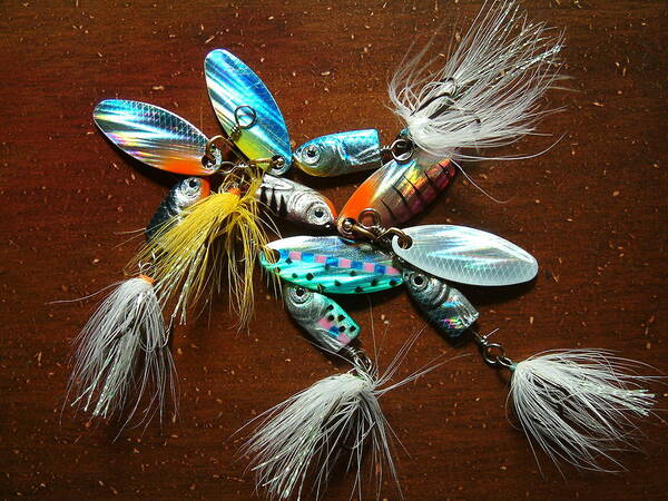 Fishing Lures Art Print featuring the photograph Neon Spinners by Thomas Pipia