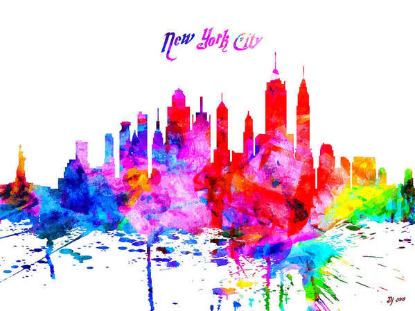 New York Colorful Skyline Art Print featuring the mixed media New York City Colorful Skyline by Daniel Janda