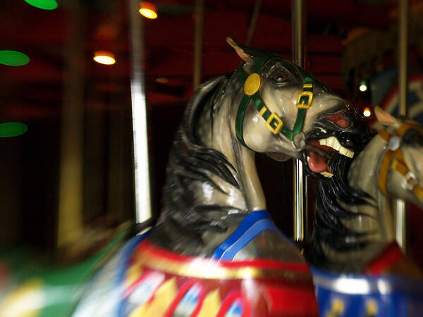 Nyc Art Print featuring the photograph Night Mares At The Central Park Carousel 3 by Dorothy Lee
