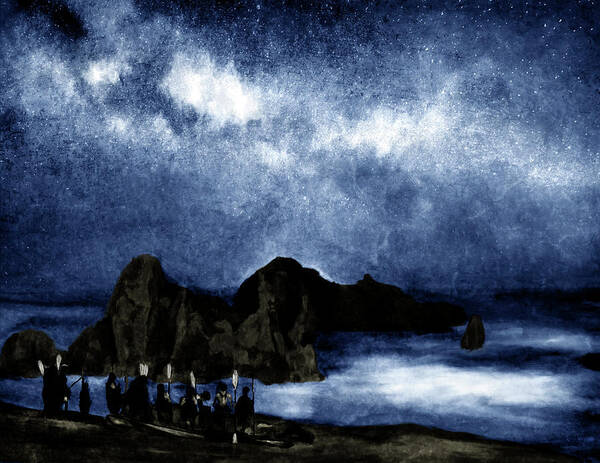 Beach Art Print featuring the digital art Night Paddle by Ken Taylor