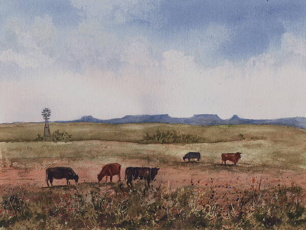 Cattle Art Print featuring the painting Northwest Oklahoma Cattle Country by Sam Sidders