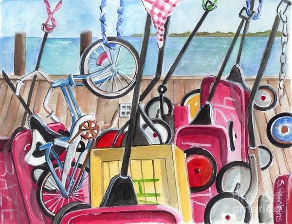 Painting Art Print featuring the painting Ocean Beach Wagons by Sheryl Heatherly Hawkins