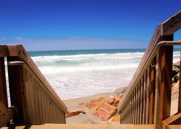 Beach Art Print featuring the photograph Oceanside Steps by Alison Frank