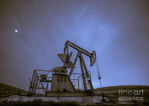 Oil Rig Art Print featuring the photograph Oil Rig and Stars by Anthony Michael Bonafede