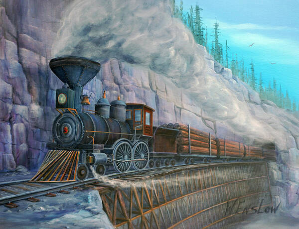 Train Art Print featuring the painting Ole Steam Engine #9 by Wayne Enslow