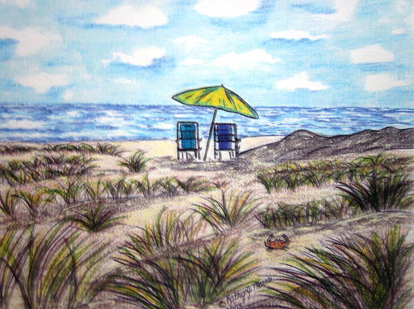 Beach Art Print featuring the painting On The Beach by Kathy Marrs Chandler