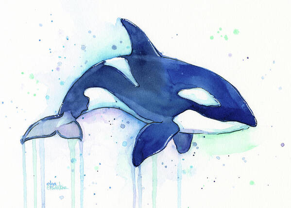 Killer Whale Art Print featuring the painting Orca Whale Watercolor Killer Whale Facing Right by Olga Shvartsur