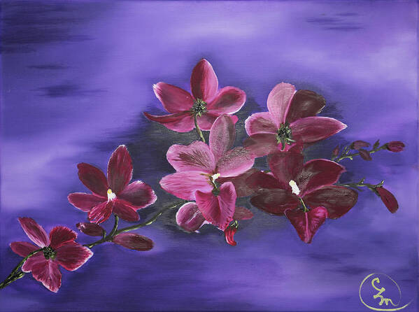 Stephen Daddona Art Print featuring the painting Orchid Blossoms on a Stem by Stephen Daddona