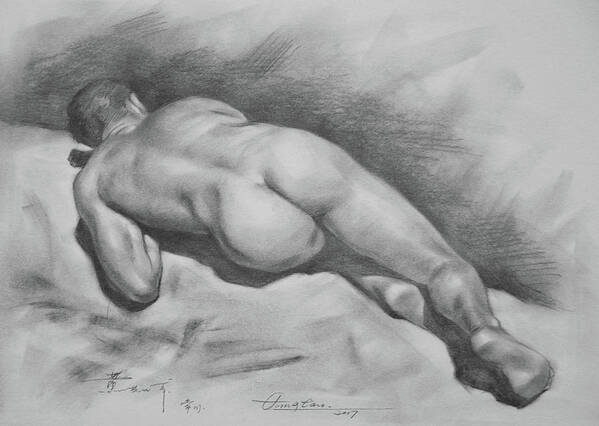 Hongtao Huang Art Print featuring the drawing Original Drawing Male Nude#17316 by Hongtao Huang