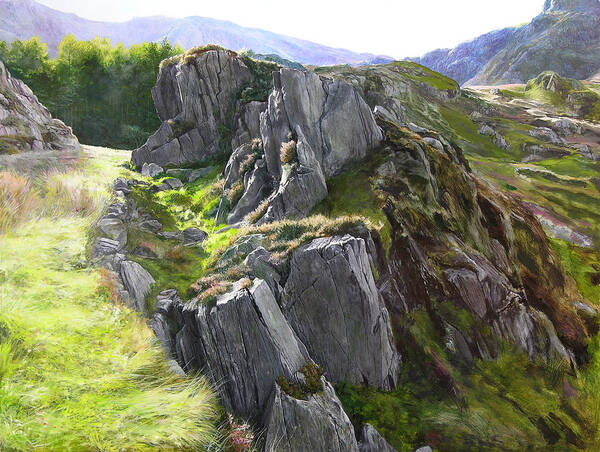 Landscape Art Print featuring the painting Outcrop in Snowdonia by Harry Robertson