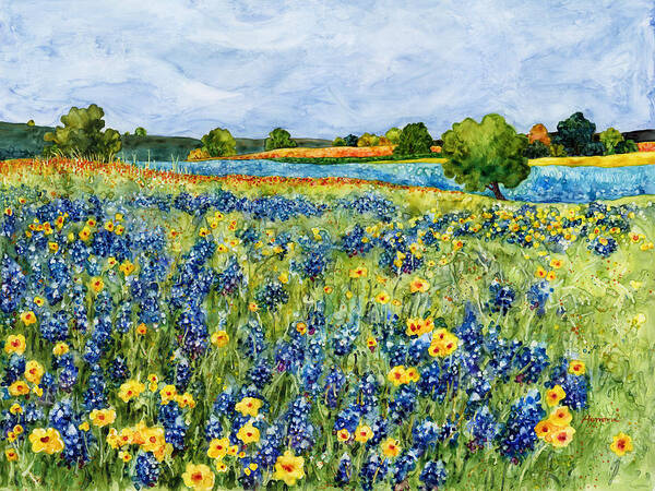 Bluebonnet Art Print featuring the painting Painted Hills by Hailey E Herrera