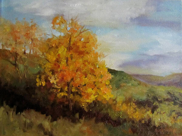 Landscape Art Print featuring the painting Painting of A Golden Tree by Cheri Wollenberg