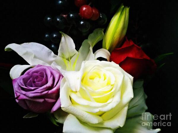 Painting Art Print featuring the digital art Digital Painting Rose Bouquet Flower Digital Art by Delynn Addams