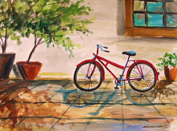 Bike Art Print featuring the painting Parked in the Courtyard by John Williams