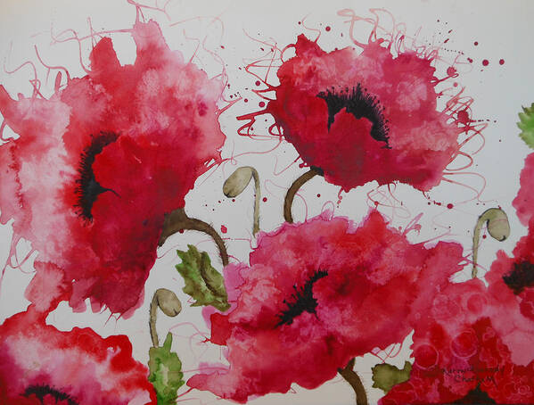 Red Poppy Painting Art Print featuring the painting Party Poppies by Karen Kennedy Chatham