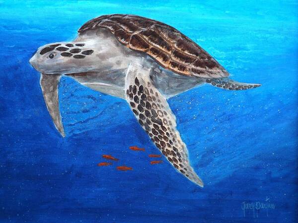 Sea Turtle Art Print featuring the painting Passing By by Gary Partin