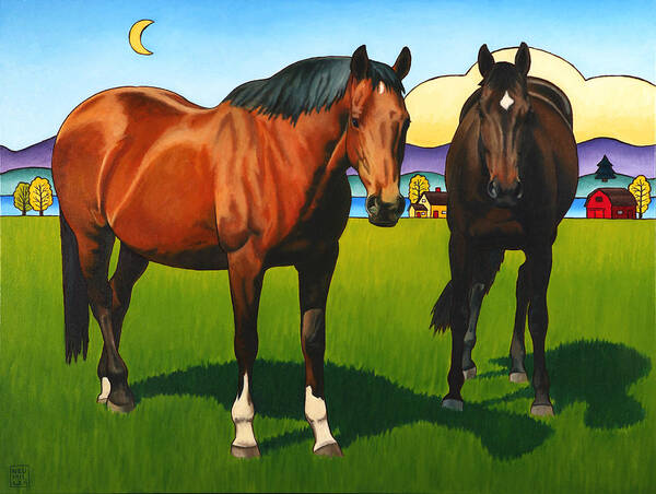 Horse Art Print featuring the painting Pasture Pals by Stacey Neumiller