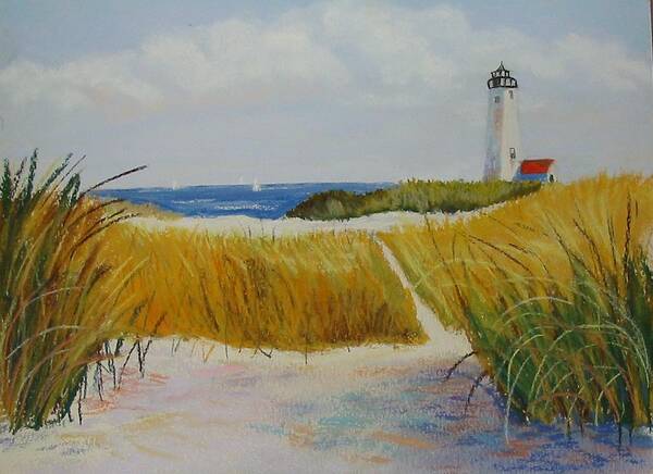 Oceans Art Print featuring the pastel Path to Lighthouse by Michele Turney