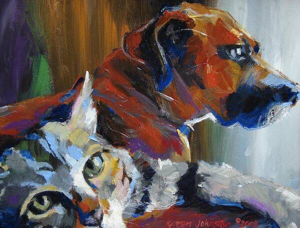 Dog Art Print featuring the painting PAWfest by Karen Mayer Johnston