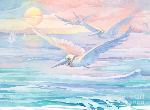 Pelican Art Print featuring the painting Pelican Flight by Paul Brent