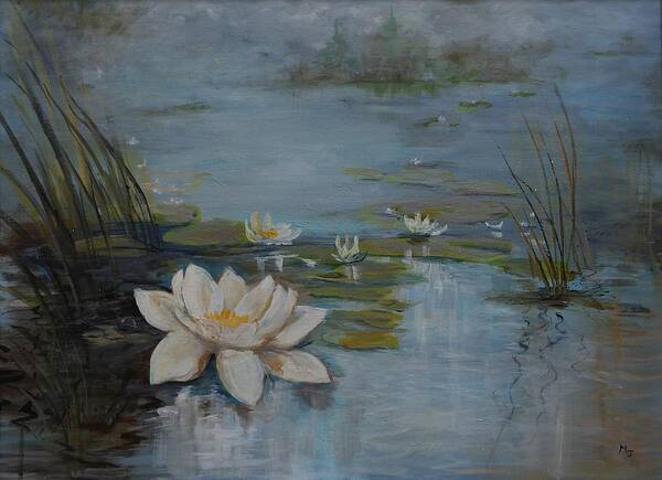 Water Lily Art Print featuring the painting Perfect Lotus - LMJ by Ruth Kamenev