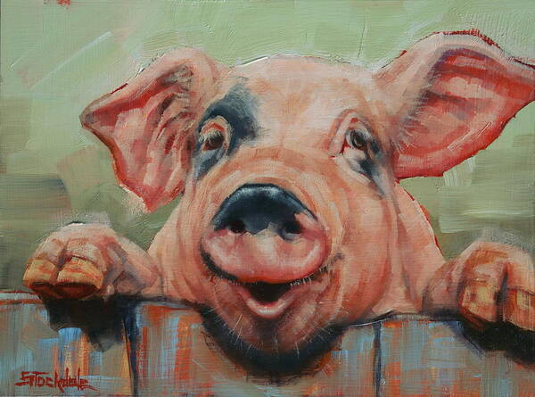 Pig Painting Art Print featuring the painting Perky Pig by Margaret Stockdale