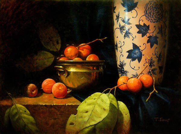 Persimmon Art Print featuring the painting Persimmons by Timothy Jones