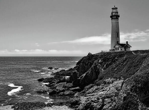 Pigeon Point Lighthouse Art Print featuring the photograph Pigeon Point Lighthouse Black and White by Judy Vincent