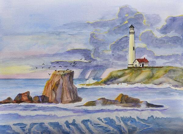Linda Brody Art Print featuring the painting Pigeon Point Lighthouse by Linda Brody