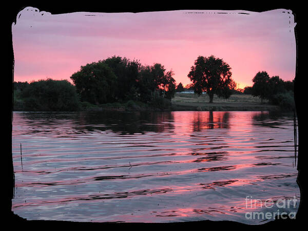 Pink Sunset Art Print featuring the photograph Pink Sunset with Soft Waves in Black Framing by Carol Groenen